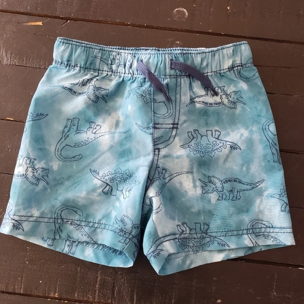 Old Navy Baby Boy 12-18 Months Blue Tie Dye Dinosaur Print Swim Trunks